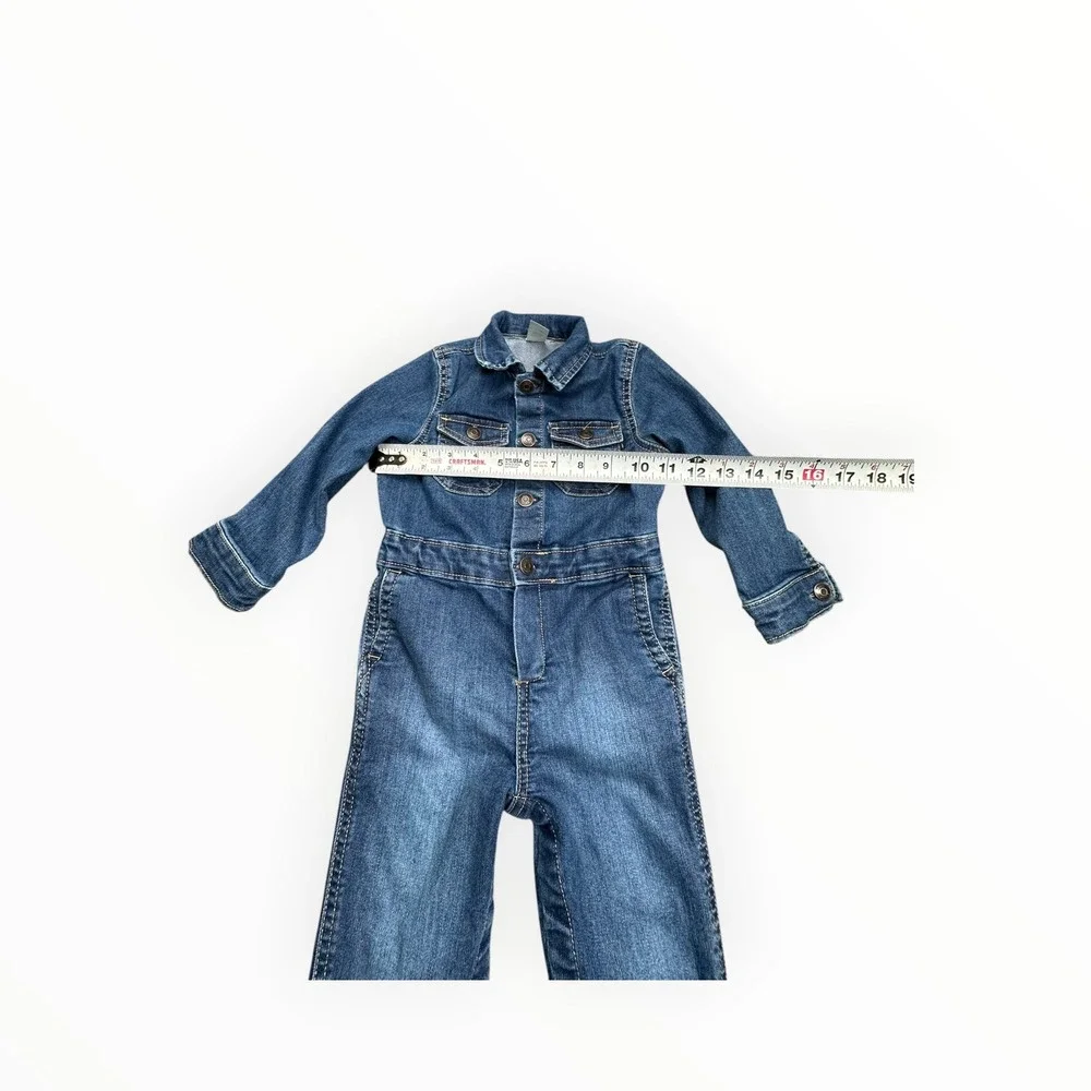 OshKosh Jumpsuit Unisex 24M Blue Denim B'gosh Script Logo Long‎ Sleeve Coverall